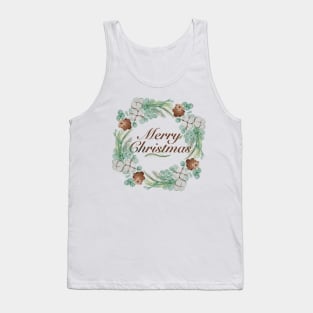 Christmas Watercolor Wreath With Berries Tank Top